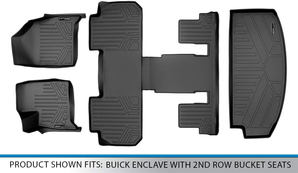 SMARTLINER Floor Mats 3 Rows and Cargo Liner Behind 3rd Row Set Compatible with 2018-2024 Buick Enclave