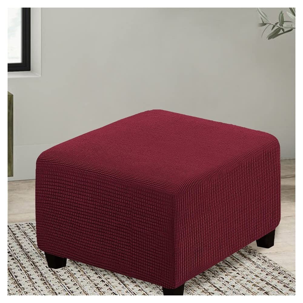 Square Ottoman Cover Stretch Stool Slipcover, Soft Velvet/Jacquard Ottoman Footstool Protect Anti-Slip Foot Stool Covers Pouffe Cover With Elastic Bottom, Washable ( Color : #12 , Size : 55x55cm/22x22