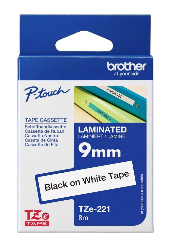 Brother TZe-221 | Ruban original Laminé | Noir sur fond Blanc | 8M | 9 mm