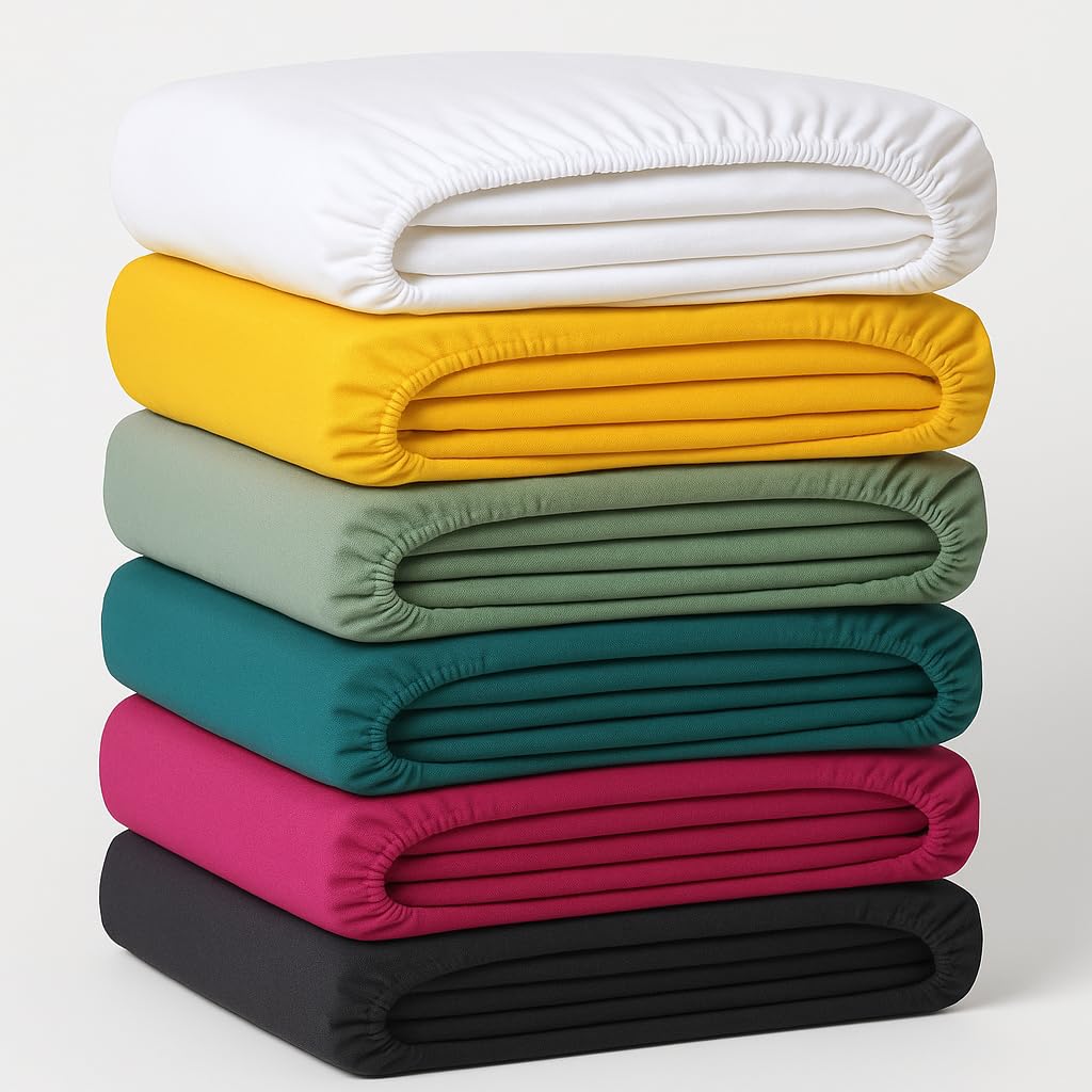 Lot de 6 Draps Housses 100% Coton, 57-Fils - (140x190/200cm)