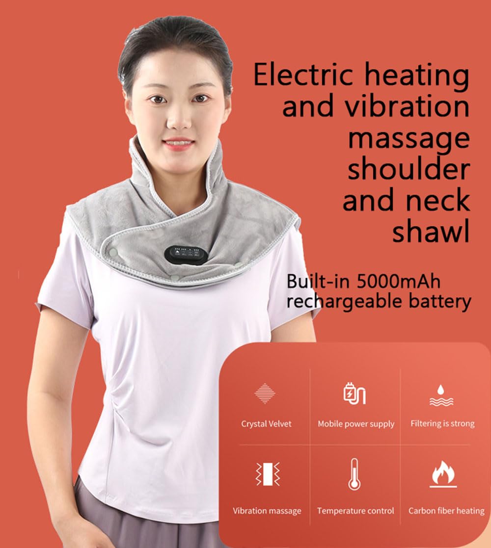 Almohadilla térmica para cuello y hombros con batería de 5000 mAh, 3 niveles de calefacción para hombro, cuello, espalda, alivio del dolor, almohadilla térmica para hombres, mujeres, personas mayores