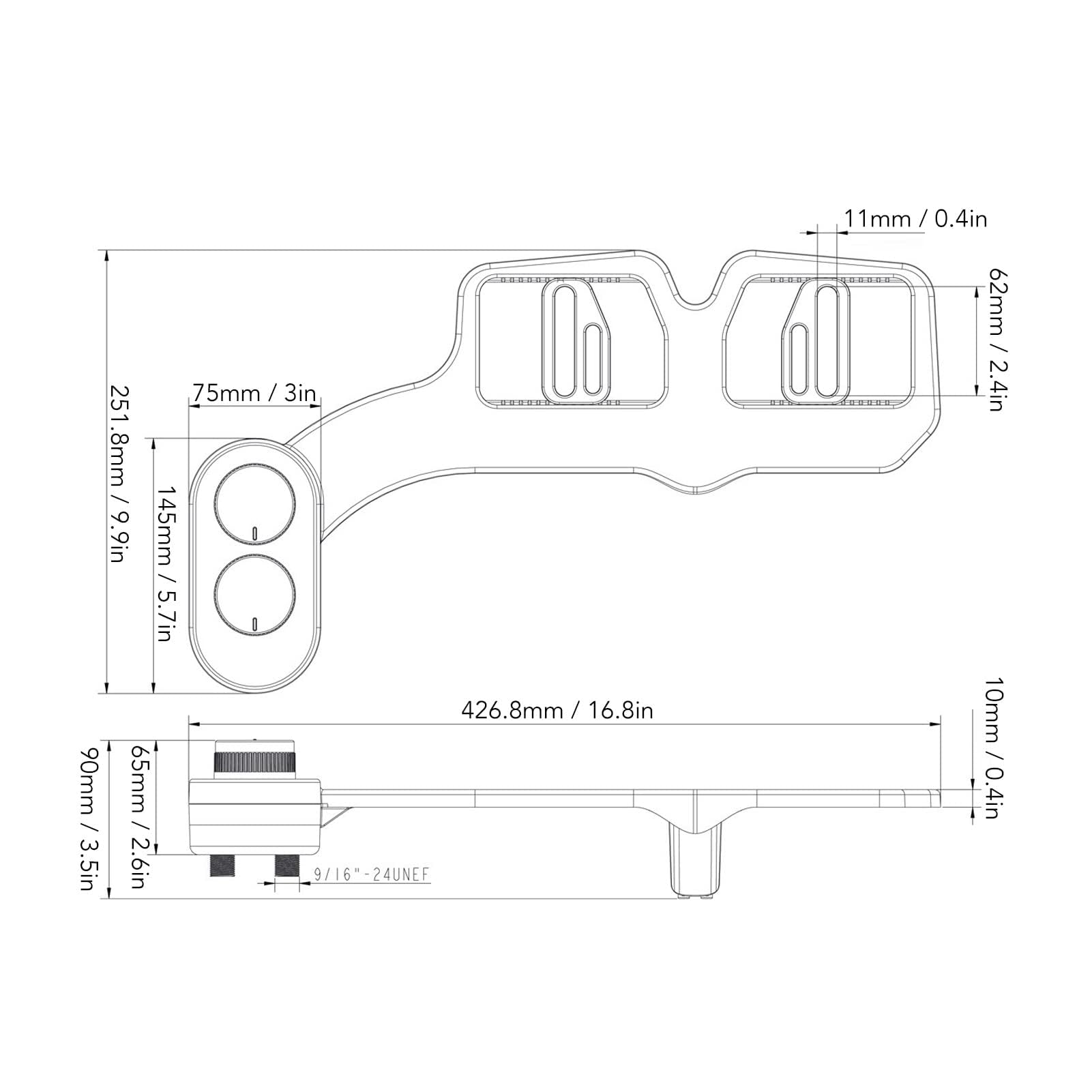 Pulverizador Bidé Doble Boquilla Accesorio Inodoro con Interruptores de Perilla Control Presión Ajustable Agua Limpieza Higiene Personal Baño Conexión 3/8 Europa