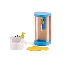 Hape Bagno con doccia per la casa delle bambole|Mobili in miniatura di qualità | Per gioco di ruolo dai 3 anni