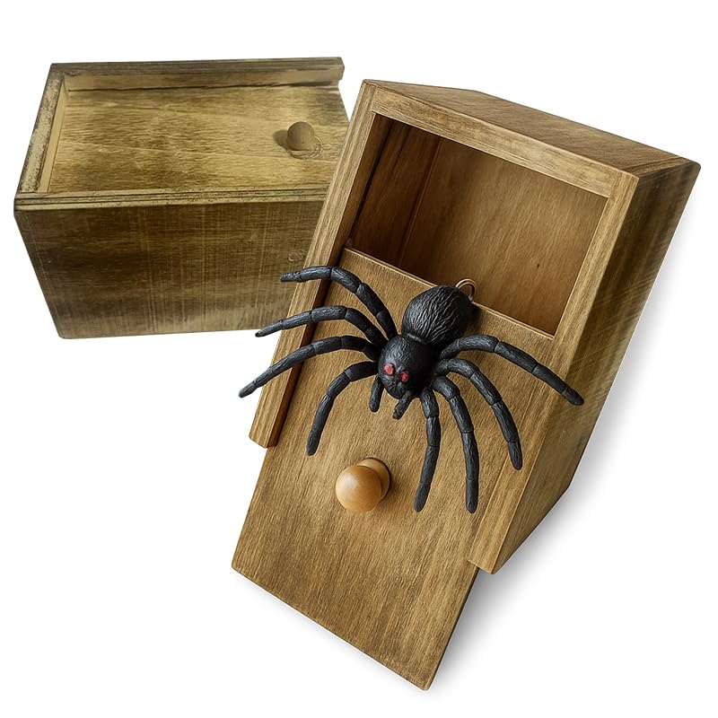 Original Cup - Caixa surpresa com brincadeira de aranha - feita 100 % de madeira e à mão - ideia de presente divertida para crianças e adultos - Halloween truque ou trato