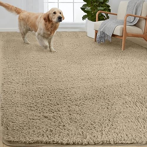 Image of GORILLA GRIP Soft Faux Fur Area Rug, Washable, Shed and Fade Resistant, Grip Dots Underside, Fluffy Shag Indoor Bedroom Rugs, Easy Clean, for Living Room Floor, Nursery Carpets, 7.5x10 FT, Taupe