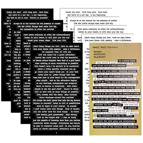 24 Sheets Small Talk Stickers for Scrapbooking, Quote Stickers, Word Sentiment Stickers, Phrase Word Stickers, Scrapbooking Black and White Word Stickers for DIY Craft Cover