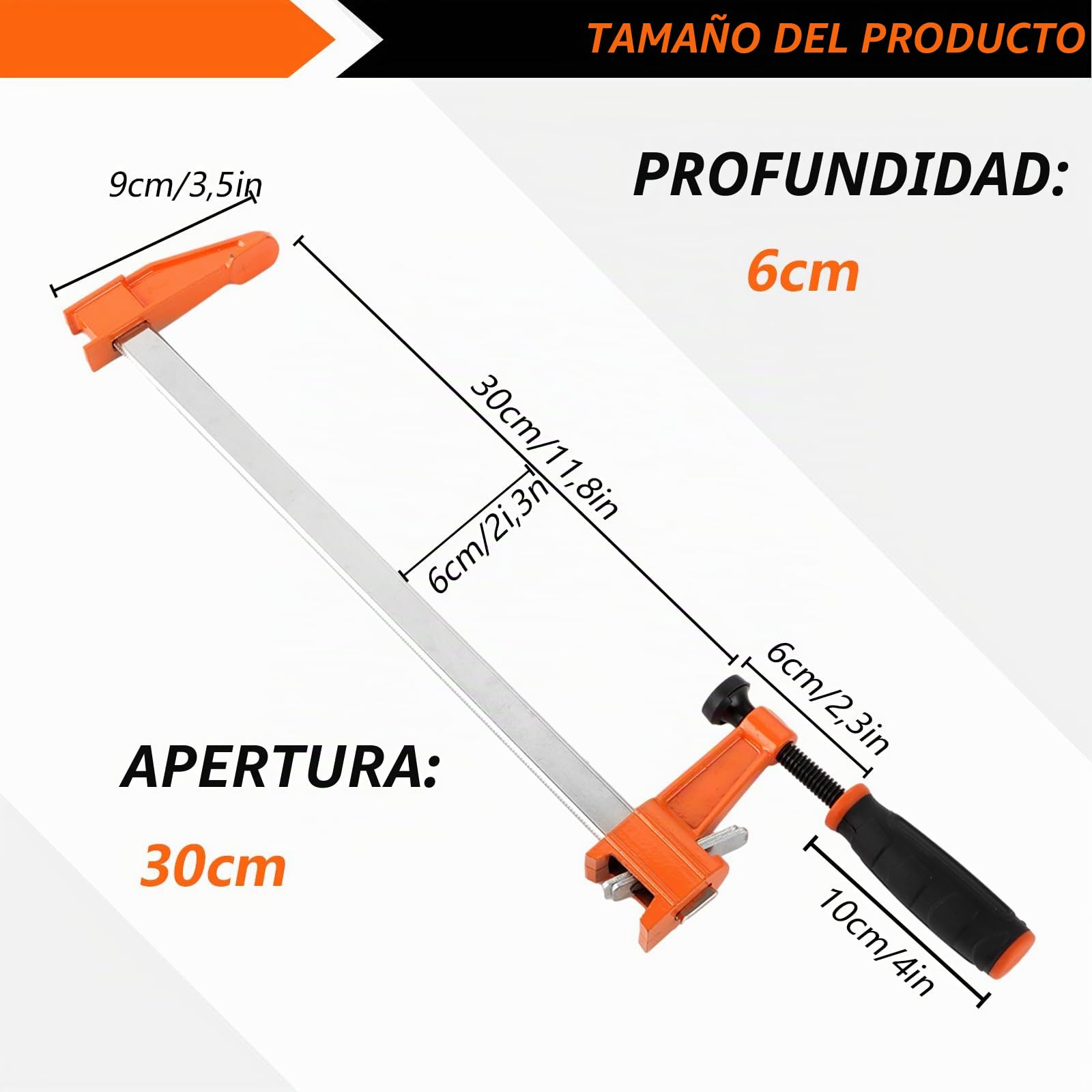YAYODS Juego de 3 abrazaderas de 300 x 60 mm, riel guía de acero con ajuste rápido, tapas protectoras de plástico y mango de husillo para carpintería, pegamento y fijación