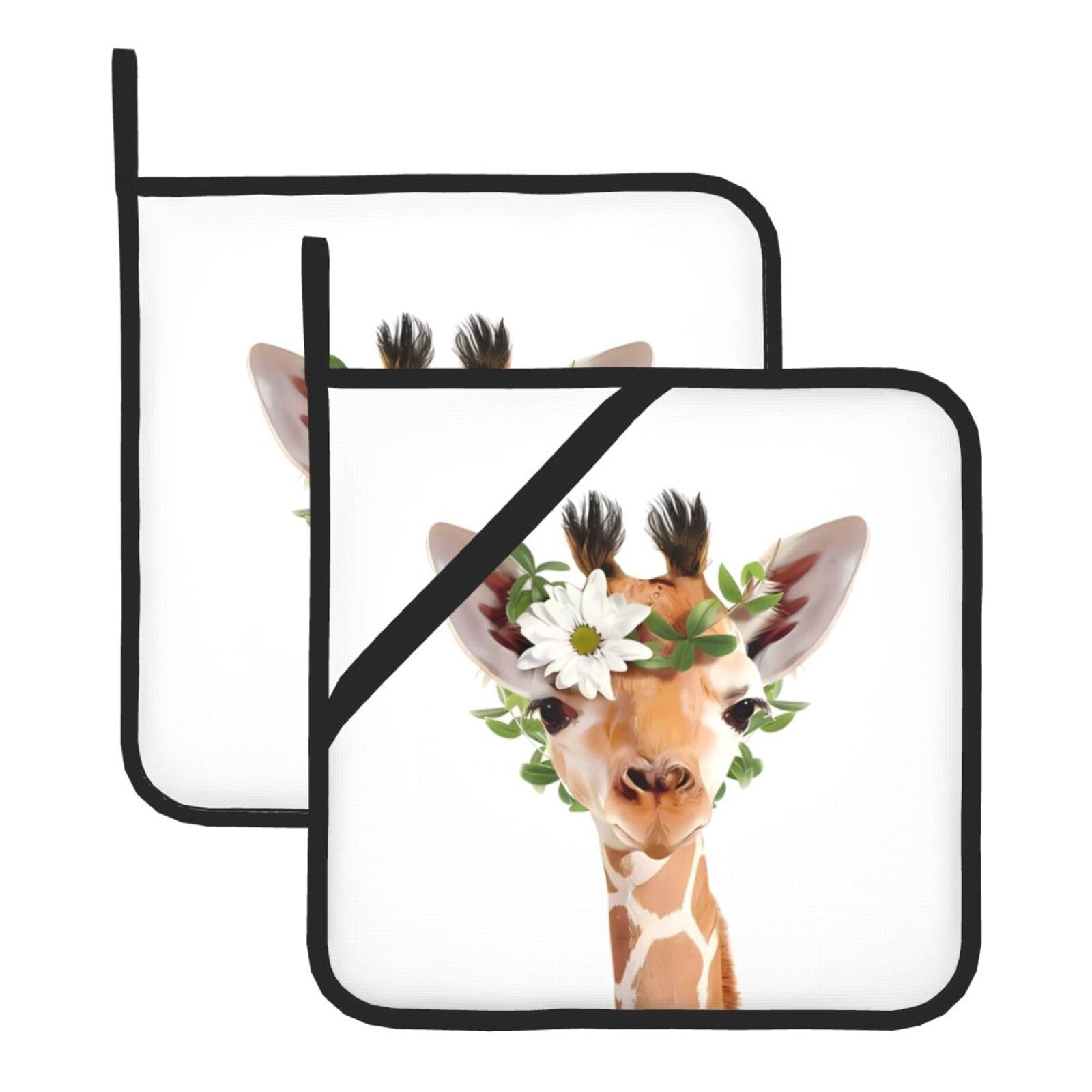 WHJSSF Giraffe Prints Square Pot Holders - Heat Resistant Kitchen Trivets 2-Pack - Waterproof Covers for Hot Dishes, Oven & Grill with Hanging Loop