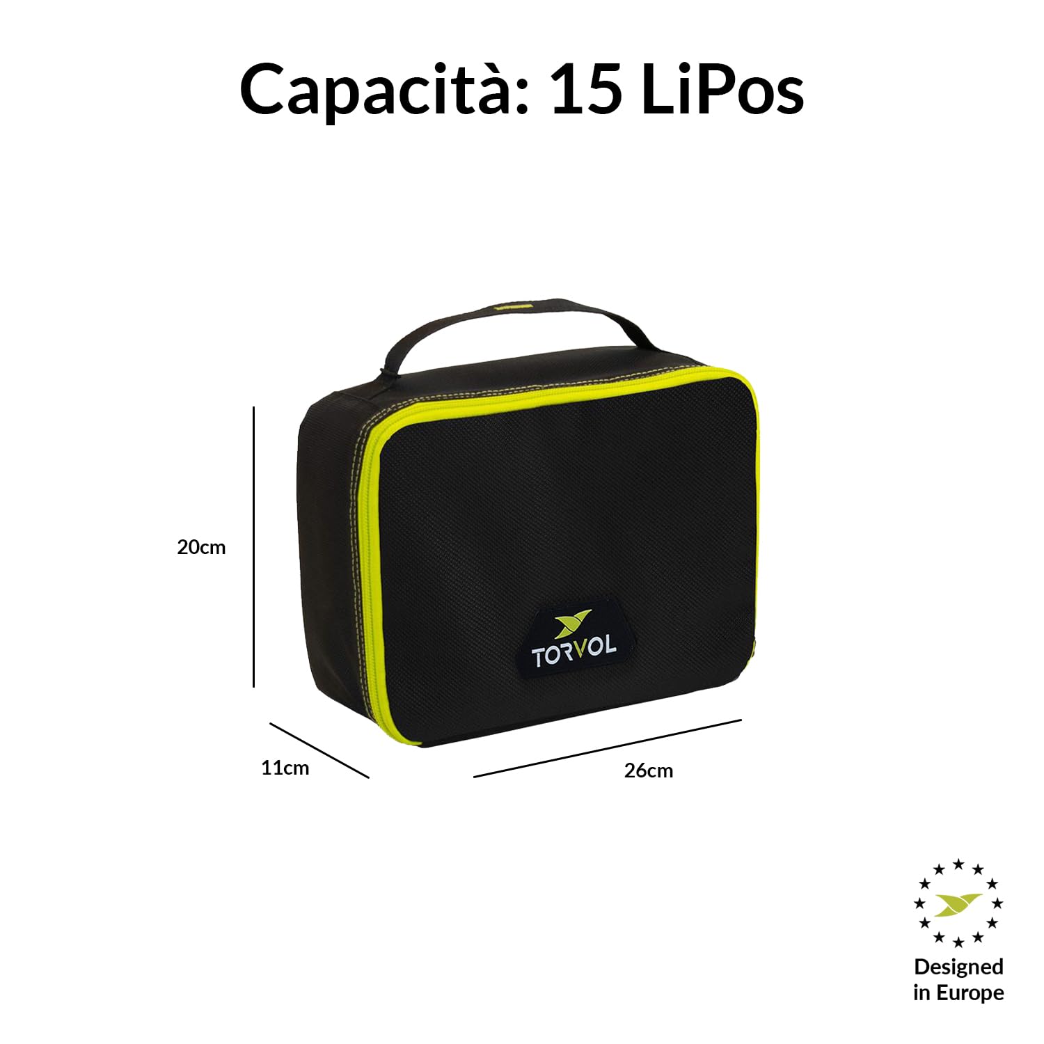 TORVOL - LIPO SAFE BAG, Lipo bag ignifuga e impermeabile per batterie, fino a 15 LiPo, compatibile zaini PITSTOP, 26x20x11 cm, Nero & Verde