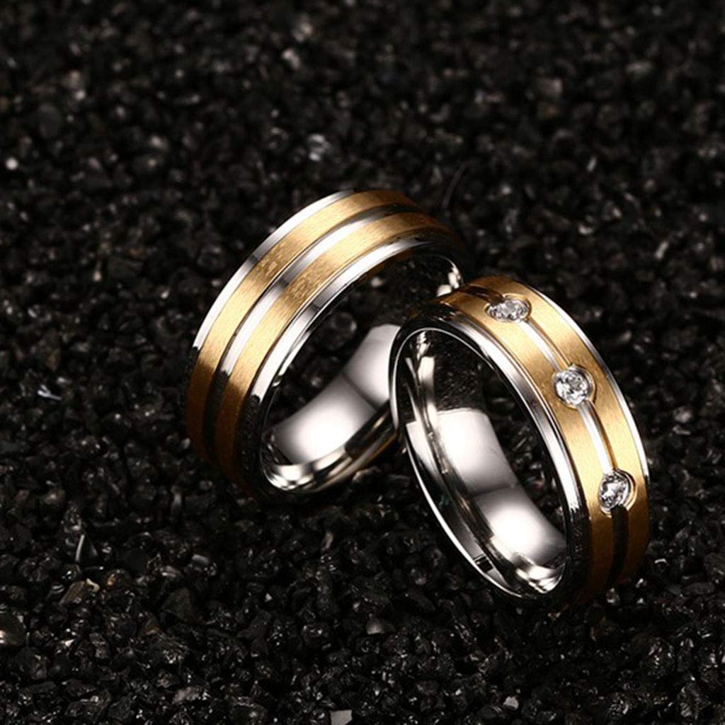 Elegancka stal tytanowa Złoty pierścionek dla par Simple cam Diamond CR-026, Thereisadrill, 11#, Rozmiar: 8#, Kolor: Thereisadrill (Kolor: Nodrill, Rozmiar: 14#)