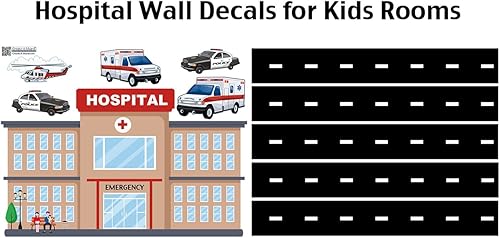 Miniatura 4 de Calcomanías de pared de hospital, murales temáticos para dormitorio, decoración de pared de camión de bomberos y vehículos de emergencia,