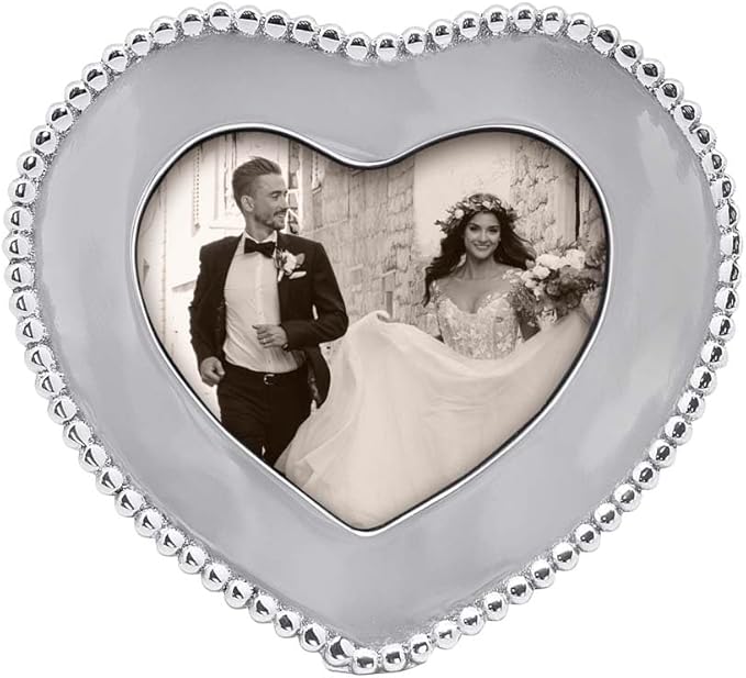 Mariposa Beaded 4X6 Heart Frame | Silver | Brillante | Frames | Decorative Photo Frames | Recycled SANDCAST Aluminum | Handmade in Mexico