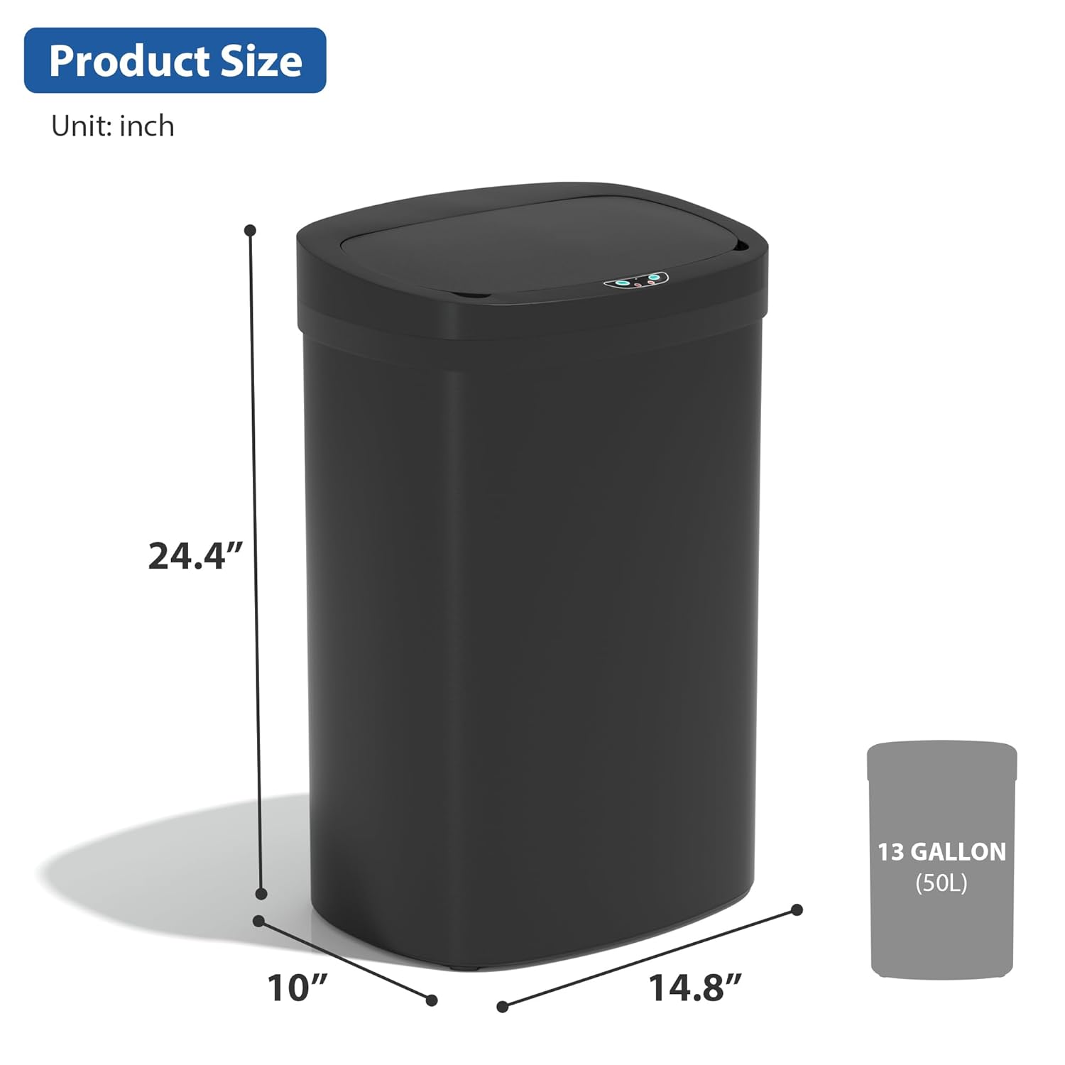 13 Gallon/50 L Kitchen Trash Can with Lid, Garbage Can with Touch-Free Lid, Cute Automatic Trash Can Bathroom Trash Bin, Motion Sensor Waterproof Trash Bin