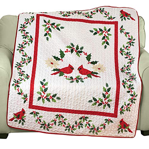 Collections Etc Quilted Cardinal Christmas Throw Blanket