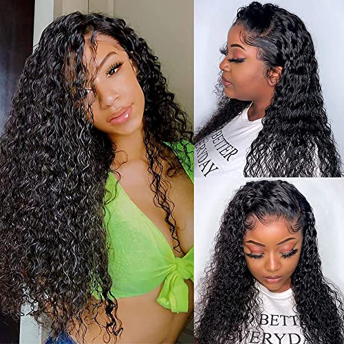 Image of Lace Front Wigs Human Hair Water Wave Brazilian Virgin Hair 180% Density 4X4 Water Curly Lace Closure Human Hair Wigs for Black Women Glueless Wig with Baby Hair Natural Color 22 Inch Water Wave Wig