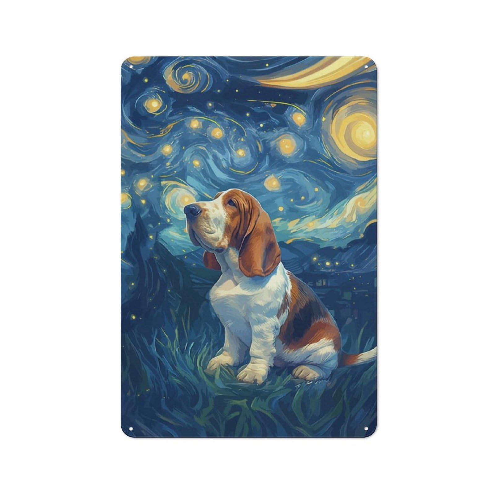 Junmoney Starry Night Bastet Hound Workshop Style Metal Wall Decor 30X20cm, Decorative Metal Plaque For Garage, Workshop, Shed Or Utility Room
