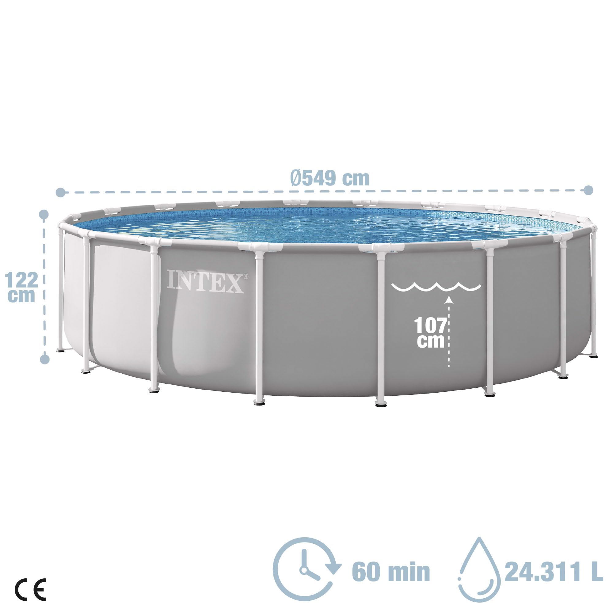 Intex 26732ND 5.49m x 1.22m Prism Frame Premium Pool Set (Includes Filter Pump, Safety Ladder, Ground Cloth, Pool Cover)