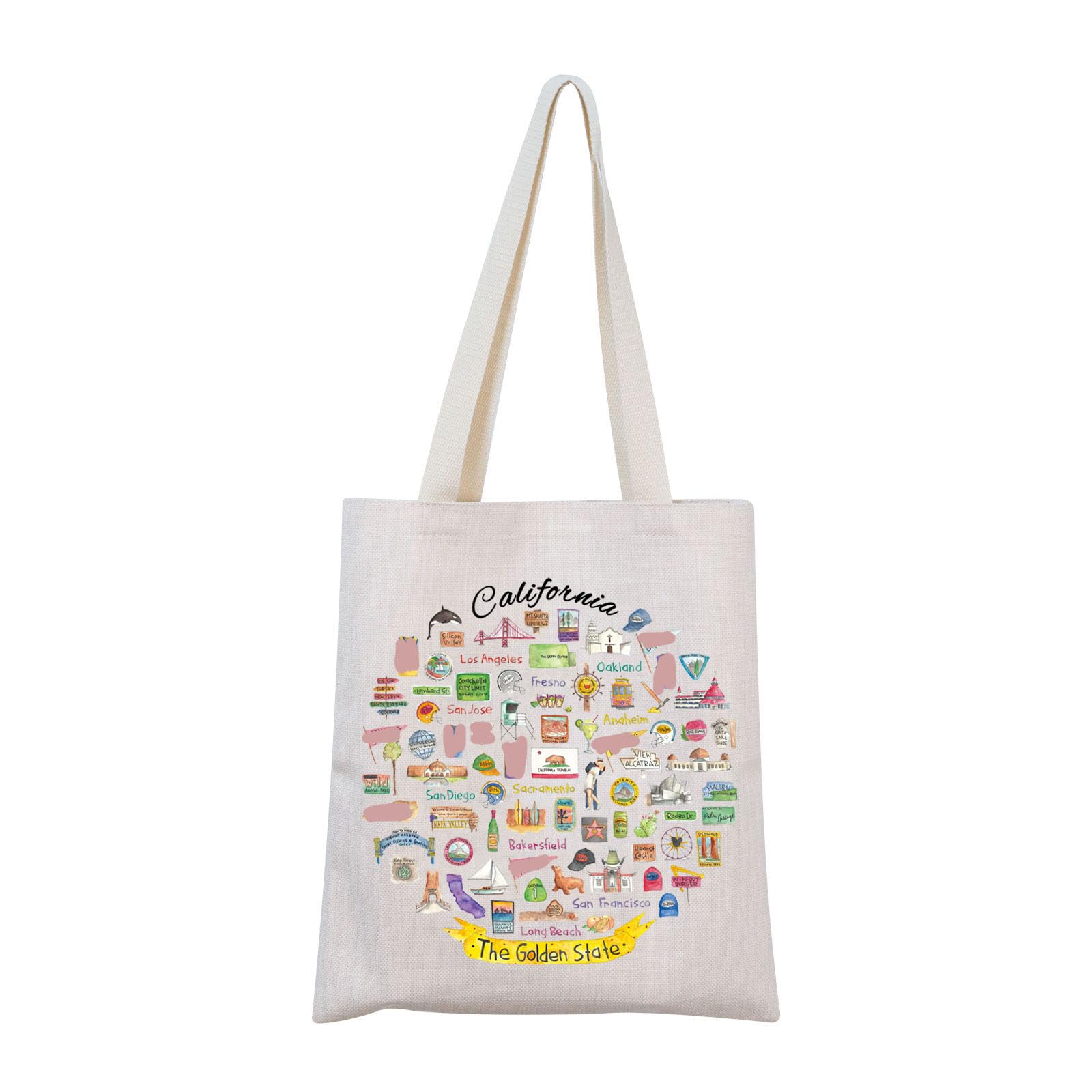 MNIGIU California Tote Bag - White, Medium - Perfect for Travel, Everyday Use, and Makeup Storage