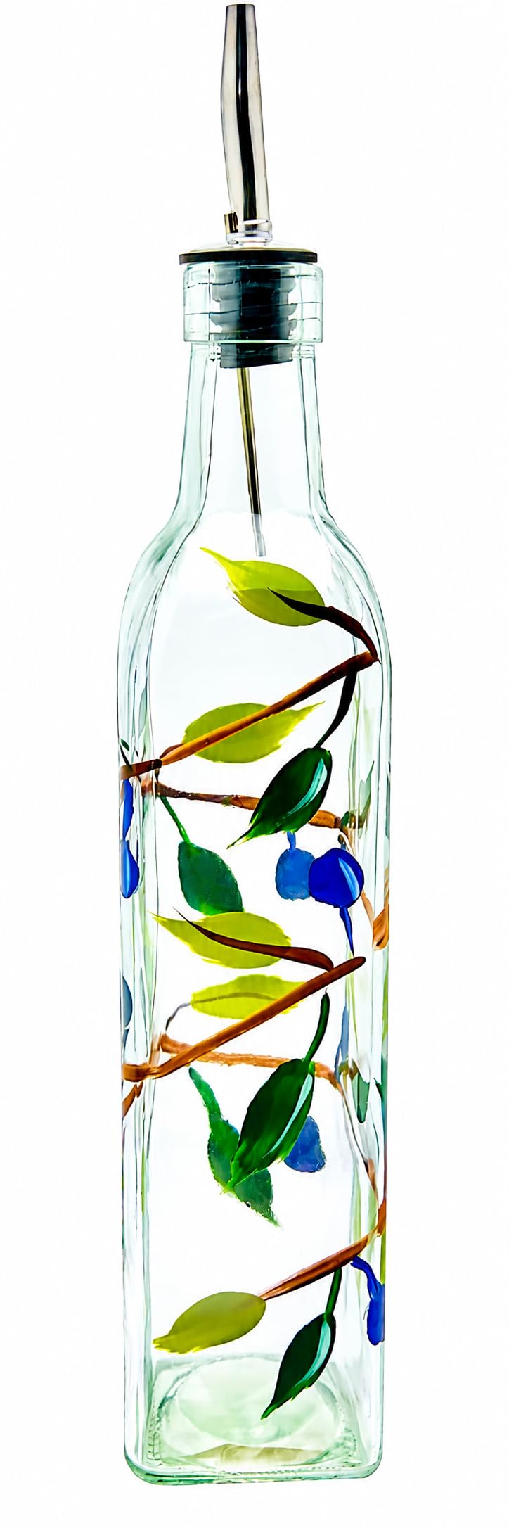 Containly Glass Olive Branch Oil/Vinegar Glass Cruet for Kitchen, 16 oz Olive Oil Dispenser With Stainless Steel Spout for Easy Pouring