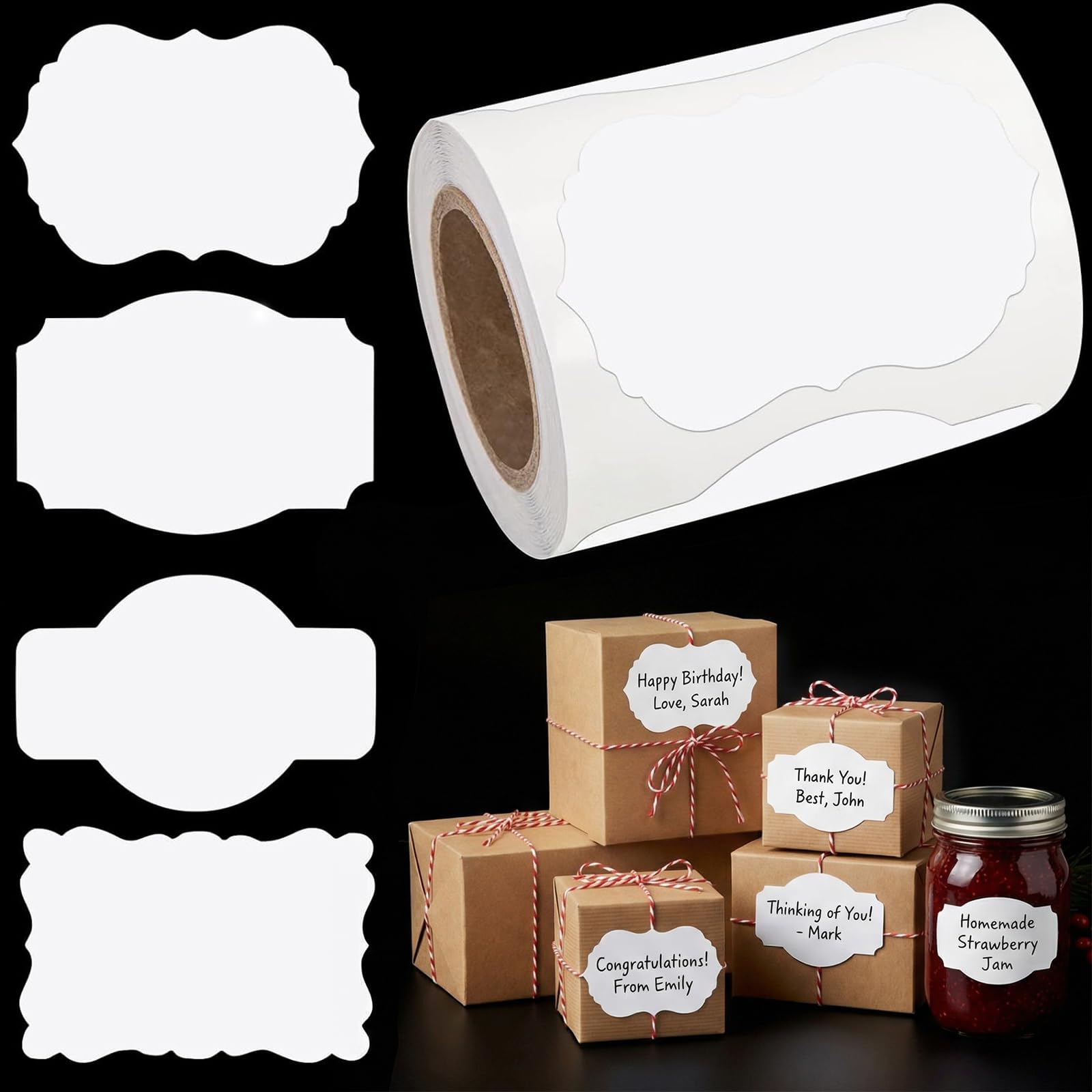 SallyFashion 200 pegatinas de etiqueta blanca, 3 x 2 pulgadas, etiquetas adhesivas en blanco, etiquetas de regalo, calcomanías para caja de regalo, tarros de vidrio, suministros de oficina en el hogar