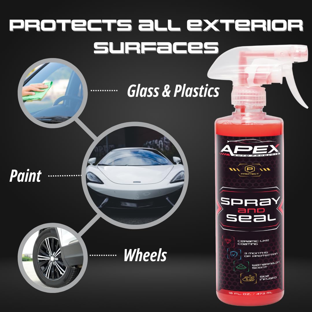 Apex Spray and Seal - 2 Pack - Car Paint Sealant - Drying Aid With Microfiber - Proprietary Hydrophobic Protectant & Ceramic Booster Spray - Super Gloss and Clear Coat Protection