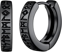 FaithHeart Norse Viking Runes Hoop Earrings for Men Hypoallergenic Stainless Steel Punk Huggie Hoop Earring Sturdy Norse Mythology Jewelry Gifts with Delicate Packaging