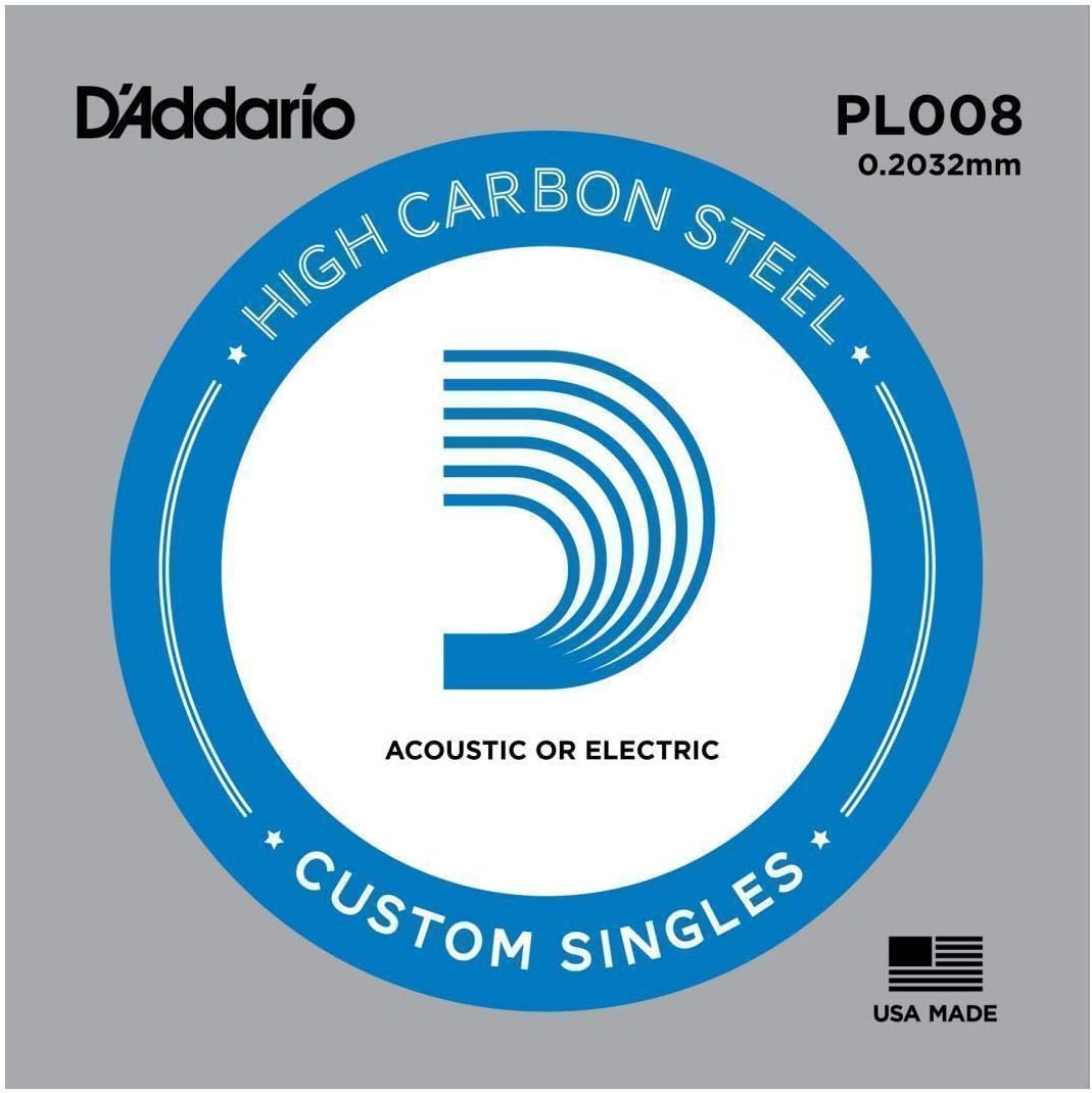 D'Addario PL008 Plain Steel Guitar Single String, .008 (.008 gauge 1-Pack) Thumbnail