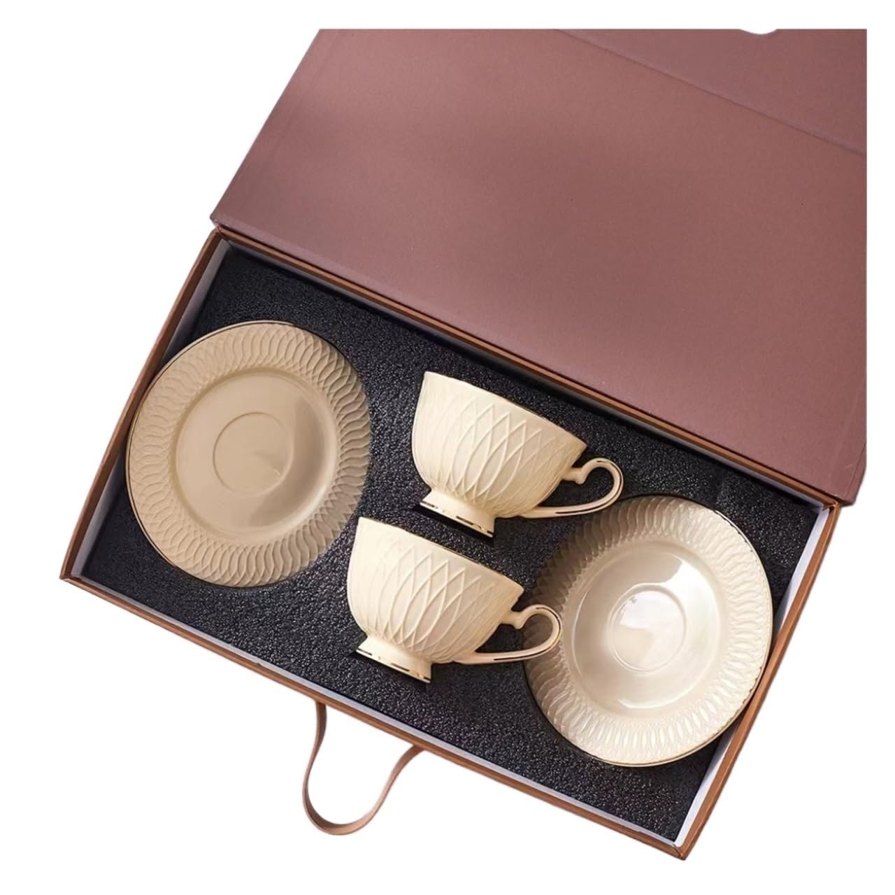 JOMRTS Mug European-Style Embossed Lined Coffee Cup and Saucer Ceramic Mug Home Afternoon Tea Cup and Saucer Set Nordic Style Cup Pottery Coffee Cup (D A)
