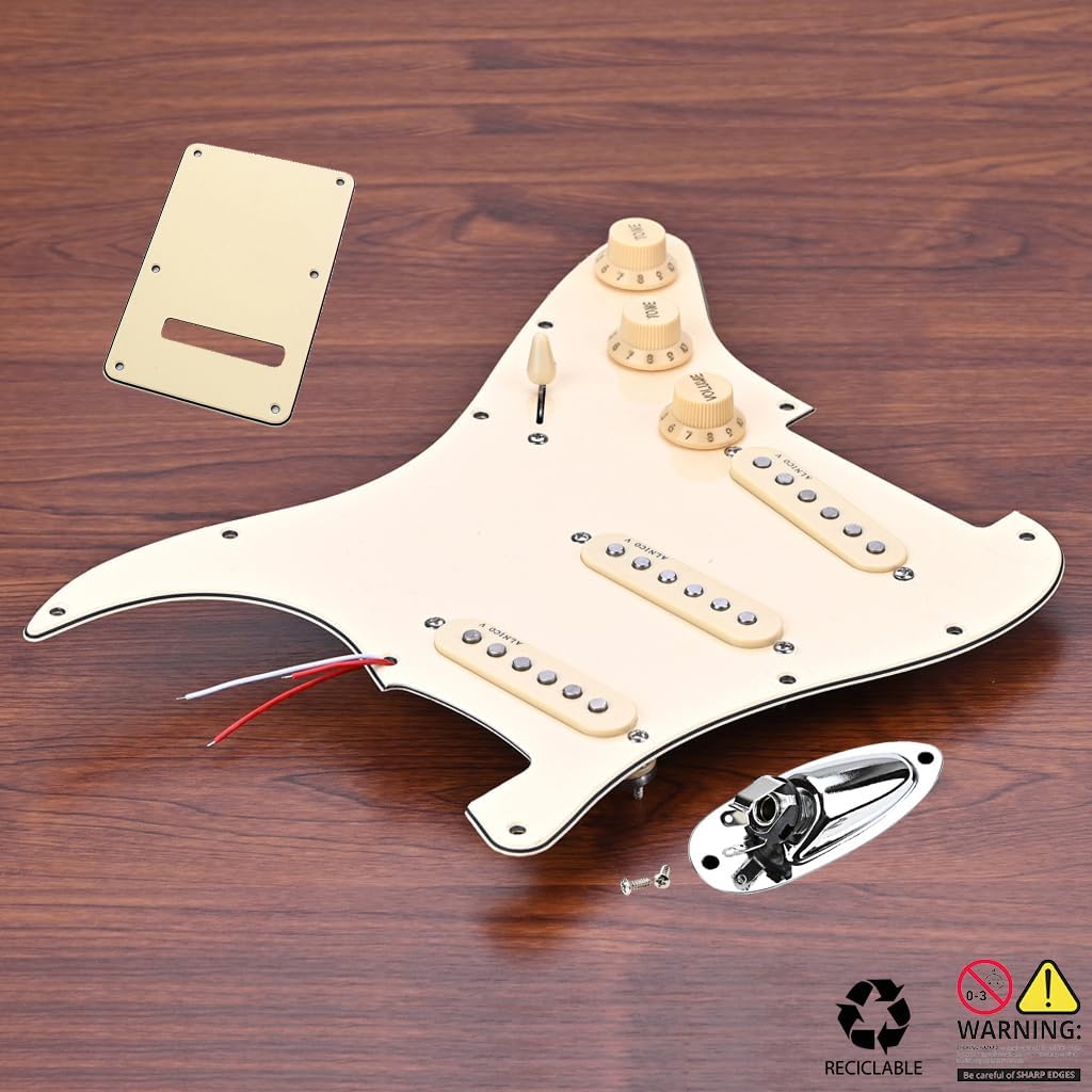Prewired Loaded Pickguard, Pickguard Guitars 3-Ply SSS Prewired Loaded Pickguard with Alnico V Pickups Kit Humbucker Pickups for Strat/Stratocaster Electric Guitars Replacement Parts