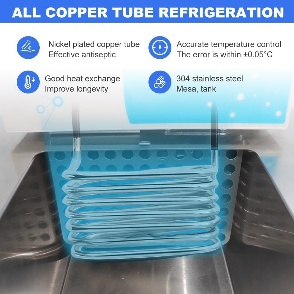 Circuito refrigerante de Laboratorio 6L, baño termostático de recirculación con Control de Temperatura PID (±0.05℃), Acero Inoxidable SUS304 para Aplicaciones químicas, biológicas y farmacéuticas