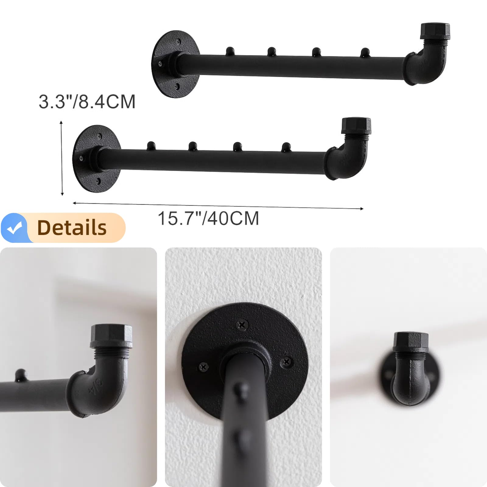 2 Stück Industrielle Wandrohr-Kleiderständer – Weiß, Metall, 35,6x12,7 Cm, Mit 5 Ablagen, Wandgarderobe Für Flur, Schlafzimmer & Schrank