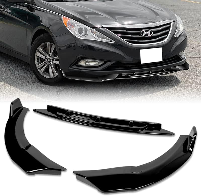 EPARTS 3 Pieces Style Front Bumper Lip Spoiler Splitter Chin Side Body Kit Trim Protection Compatible with 2011-2014 Hyundai Sonata (Painted Black)