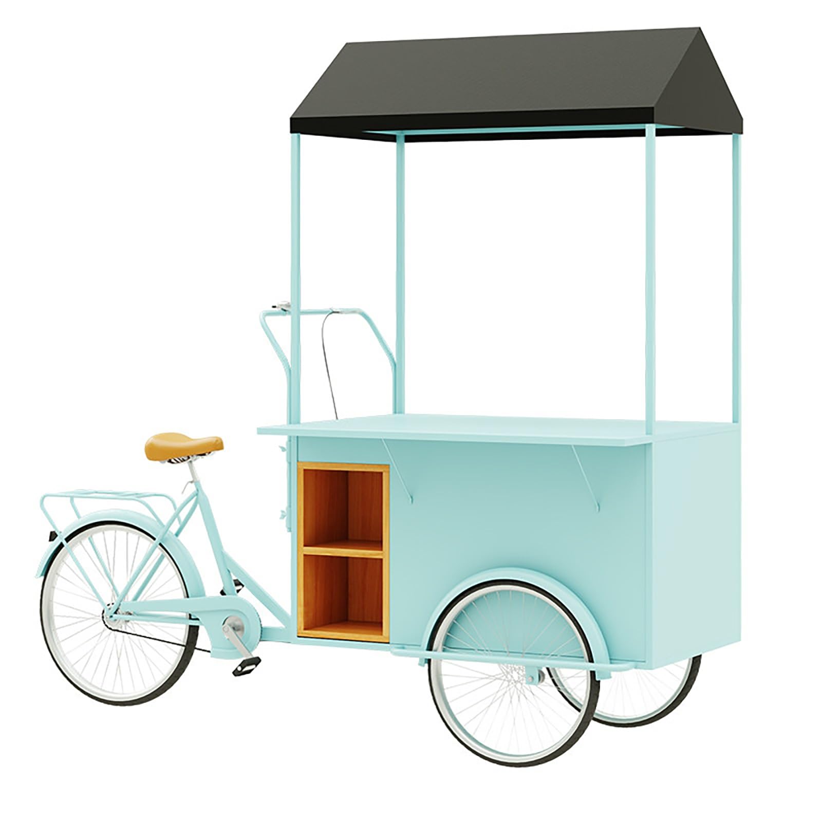 Mobile vending tricycle, Duty Mobile Vending Bicycle Cart with Parasol, Yellow/Blue(Blue)