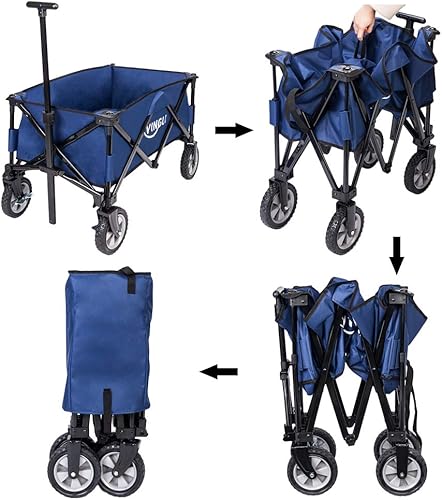 Miniatura 3 de VINGLI Carro plegable portátil, resistente carrito de compras plegable para deportes de jardín, marco de acero para playa, parque, camping, patio,