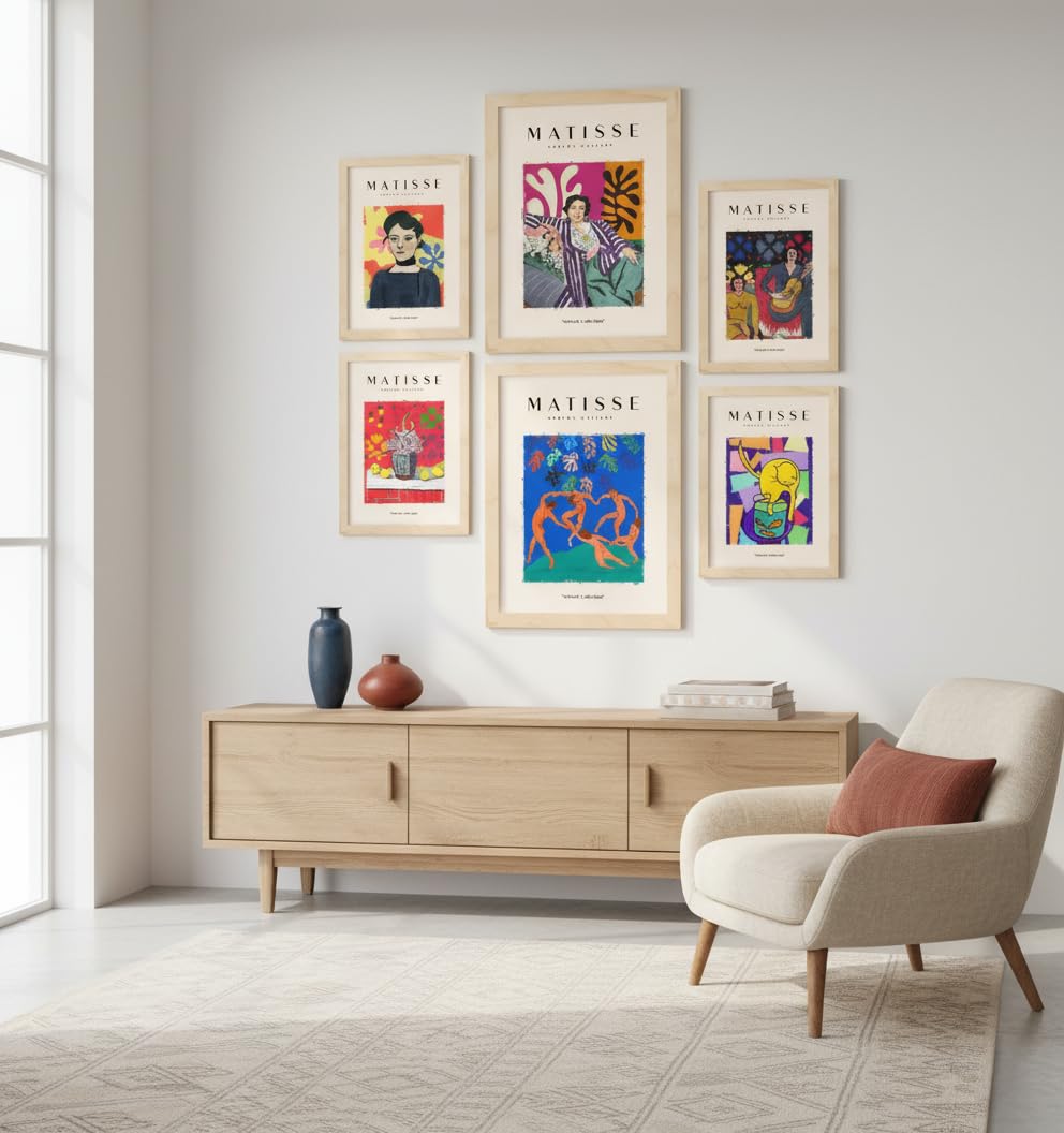 Nacnic Lot de 6 Affiches Henri Matisse. Fête. Estampes du fauvisme et de l'art abstrait pour l'architecture d'intérieur et la décoration. A3 & A4, cadres en bois.