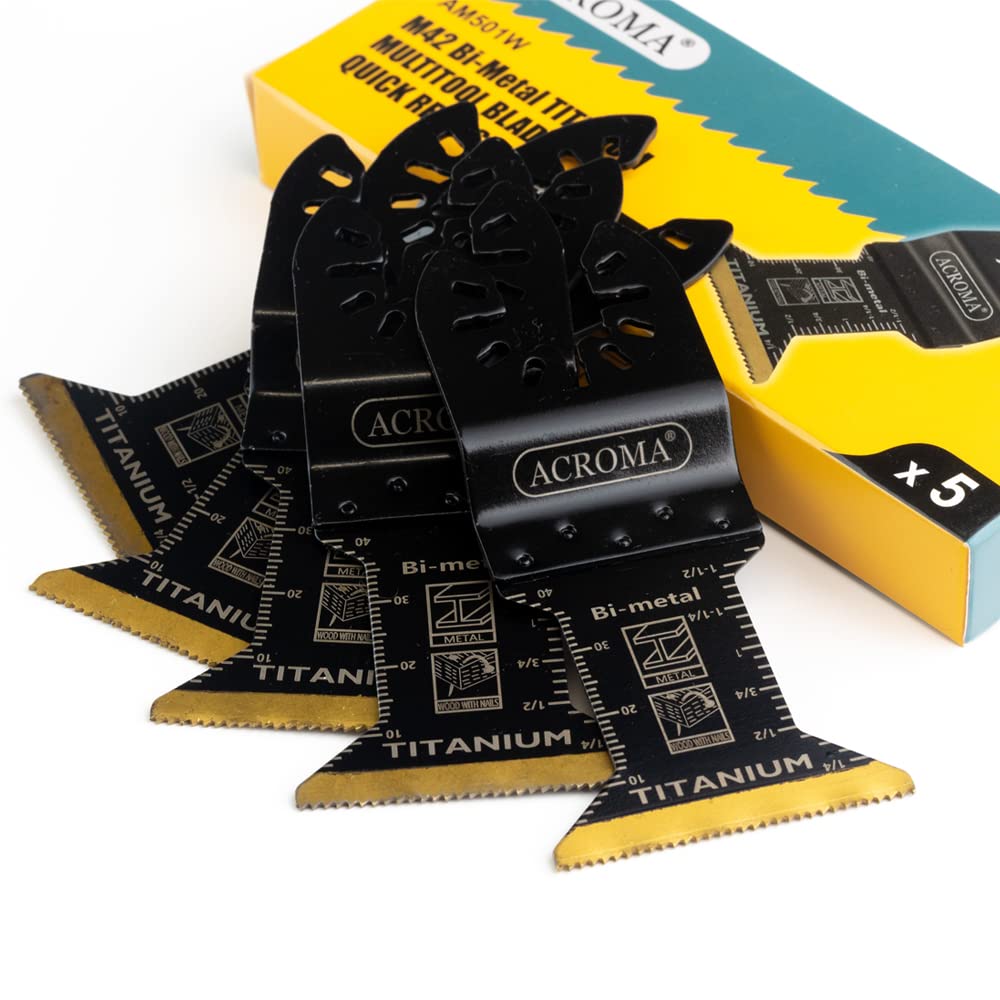 Acroma 5-Piece Universal Oscillating Multitool Blades, Black Oxide Titanium Coated with 8% Cobalt M42 High-Speed Steel Bi-Metal, Ideal for Plunge/Flush Cut on Multi-Materials. BMB50005