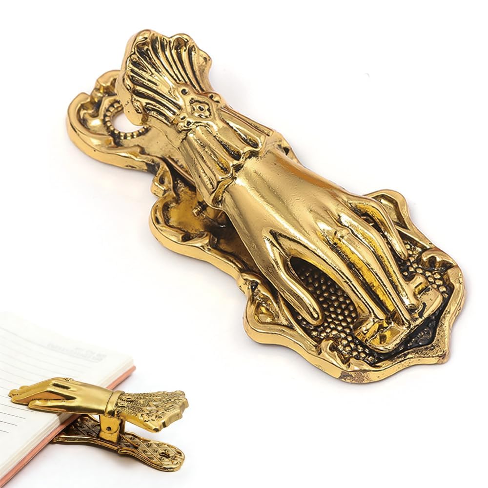 3D Vintage Lady's Hand Book Clip - Antique Metal Page Holder for Books, Journals, Documents & Scrapbooking - Golden Decorative Stationery Gift for Writers & Book Lovers