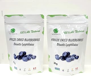 Freeze Dried Whole Blueberries 30 Gram, 100% Fruit, NO Added Sugar - Grown in Canada, Delicious Fruit Snacks (2-Pack)