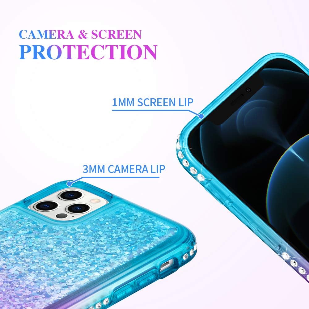 Ruky Compatible with iPhone 12 Pro Case, for iPhone 12 Glitter Case, Colorful Quicksand Series Soft TPU Flowing Liquid Floating Bling Sparkle Diamond Girls Women Phone Case, Aqua