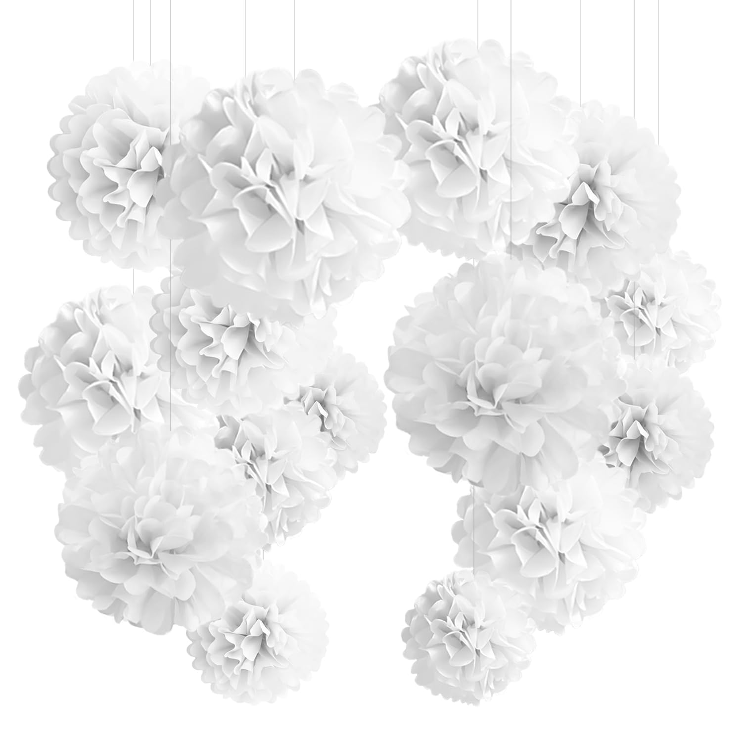 YBwanli 24 Pompones de Papel de Seda, Flores de Papel, adecuadas para Fiestas de cumpleaños, Bodas, Regalos, decoración, decoración de fotografía (Blanco)