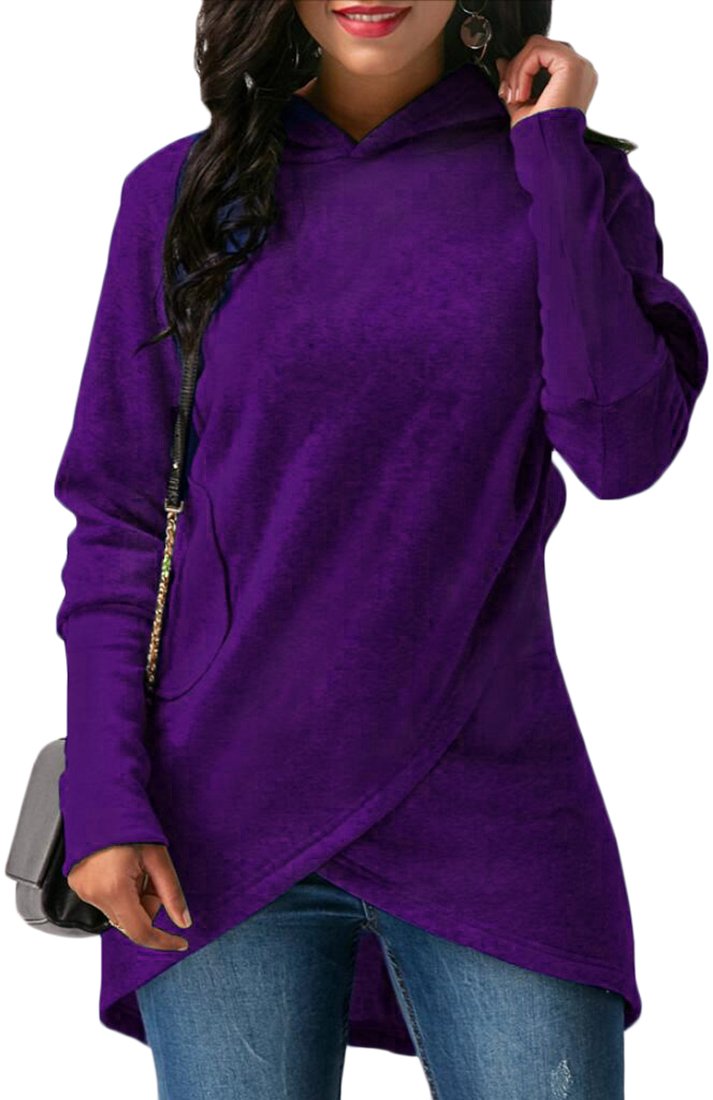 unknown author ONTBYB Women Casual Long Sleeve Asymmetric Hem Wrap Hoodie Sweatshirt Tops Blouse Purple S-picture-53