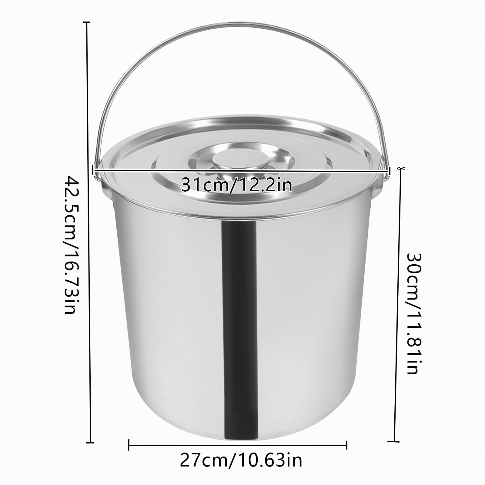 Eimer mit Deckel, Edelstahl Behälter mit Deckel, Rund Kücheneimer Eimer mit Griff für Lebensmittel Chemie Waschpulver Klebstoffe Geeignet (20 Liter)