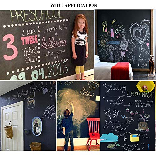 Image of Wishave Removable Chalkboard Contact Paper Roll With 5 Colorful Chalks, Self-Adhesive Blackboard Sticker Wallpaper Decal For Home, School, Office,Black 78.7 inch X 17.5 inch - Polyvinyl Chloride