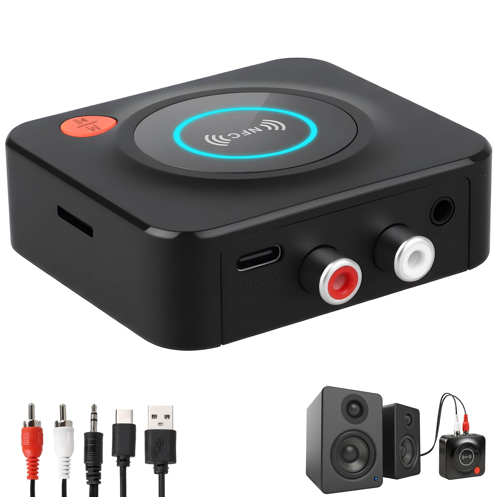 Ricevitore Bluetooth 5.1 HiFi per Stereo, Adattatore Audio Wireless RCA 3,5 mm, 30 Metri