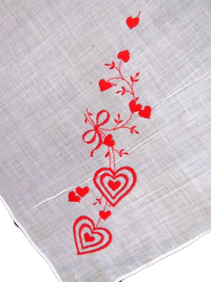 Shree adodhya Red Heart Embroidered Cotton Handkerchief for Women - White Vintage Style .set of 2.-image-45