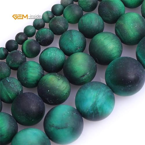 Miniatura 2 de GEM-Inside - Cuentas redondas de piedra natural de 0.394 pulgadas (0.394 in) con ojo de tigre verde esmerilado, mate, sin pulir, para hacer joyas,
