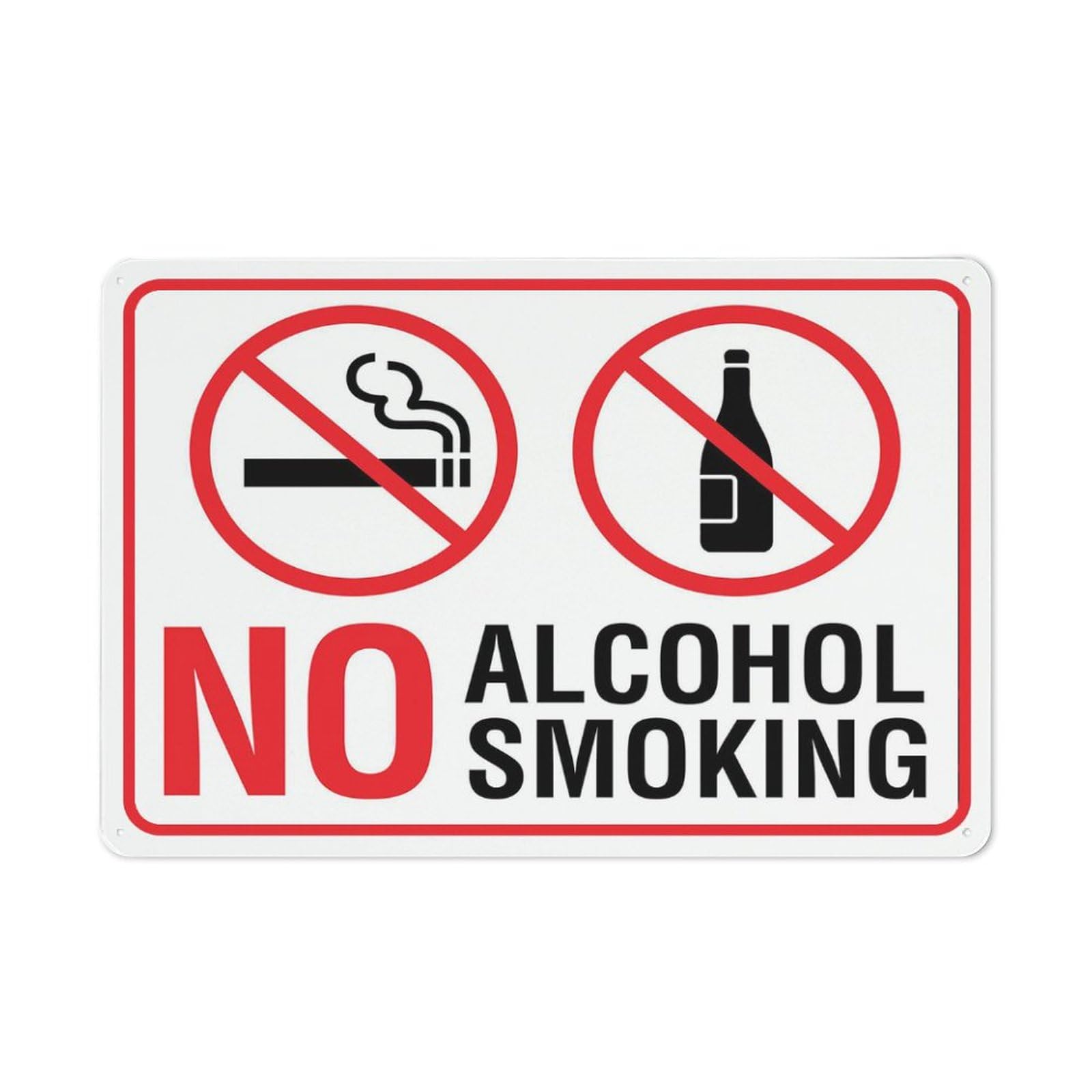 No Alcohol - No Smoking Sign, 8x12 Inch Tin Wall Decor Sign for Garden & Yard