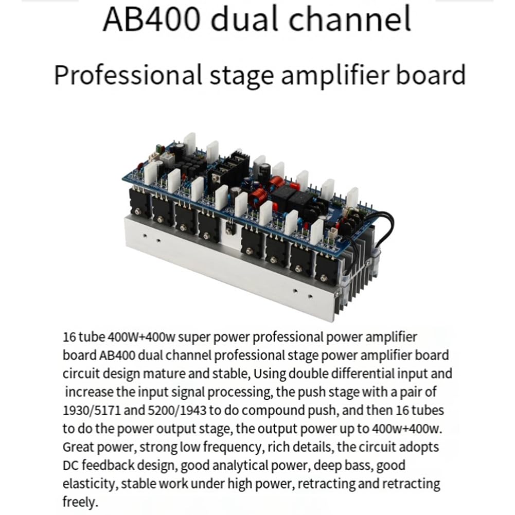 Carte Amplificateur à Double Canal AB400 400W X2, Amplificateur de Puissance Hi-FI 2.0 TA1943/TTC5200 pour Enceinte Passive