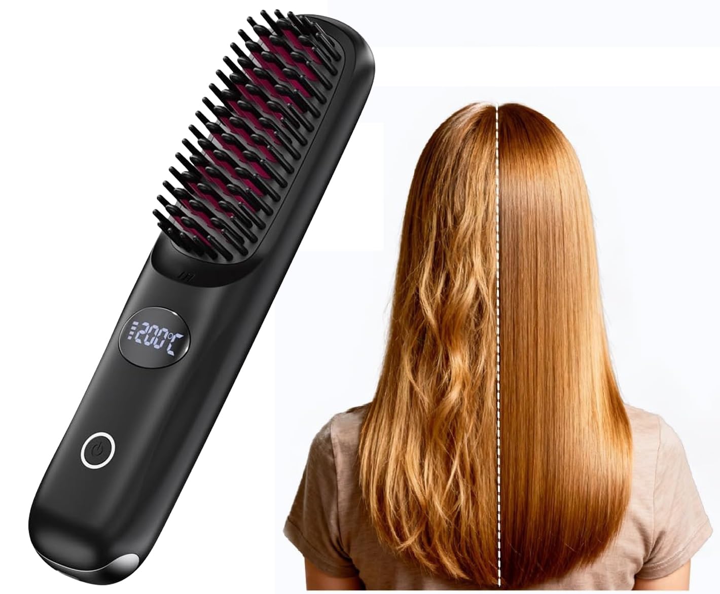 Portable Cordless Hair Straightener Brush Mini Straightening for Travel Negative Ion Hot Comb for Women Lightweight on-The-go USB Rechargeable with LED Display Anti-Scald Protection (Black)-picture-50