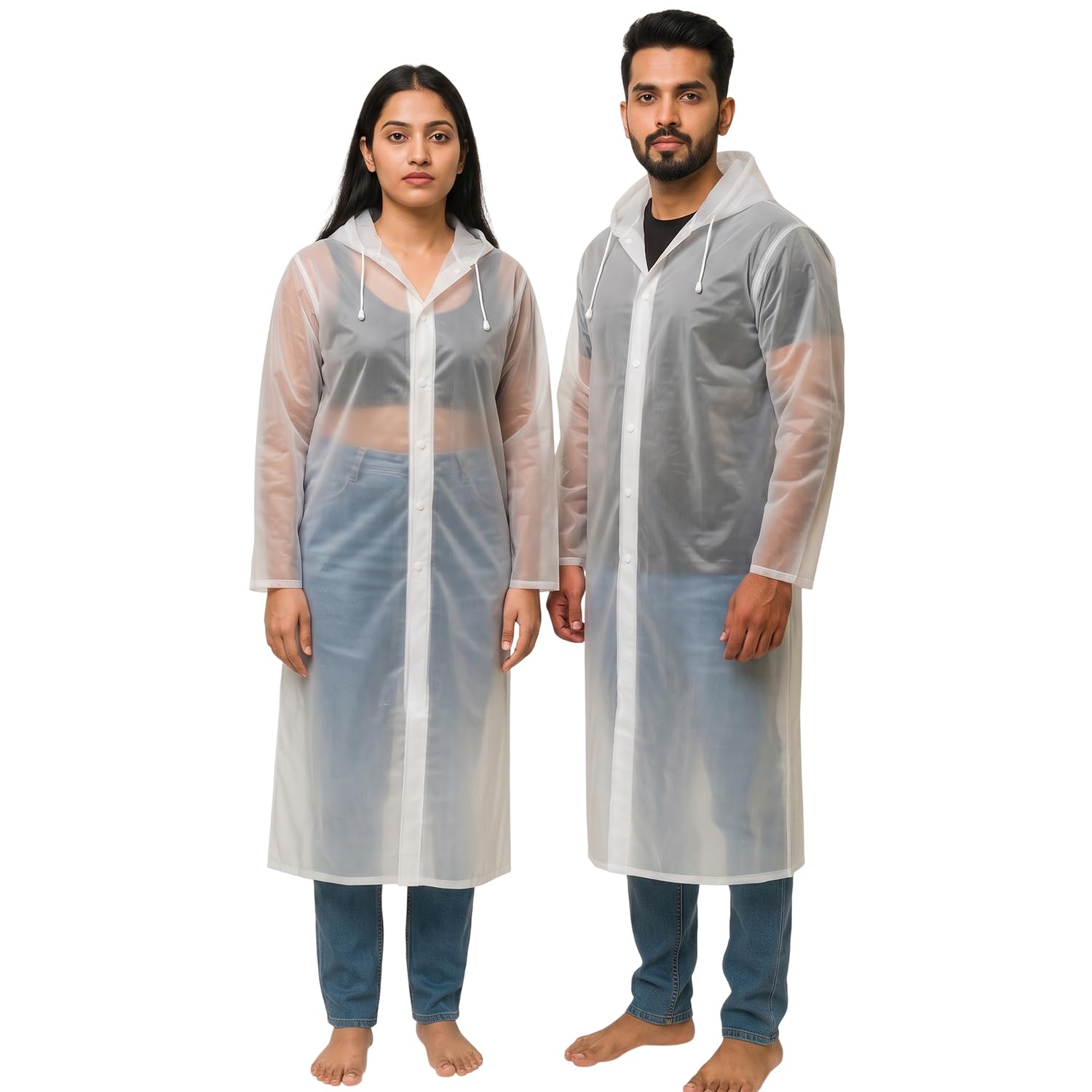 ORILEY EVA Waterproof Raincoat for Men & Women with Hood Reusable Lightweight Rain Poncho Full Sleeves Rain Coat with Button Closure Outdoor Rainwear for Camping Hiking & Travelling (Free Size, White)-image-37